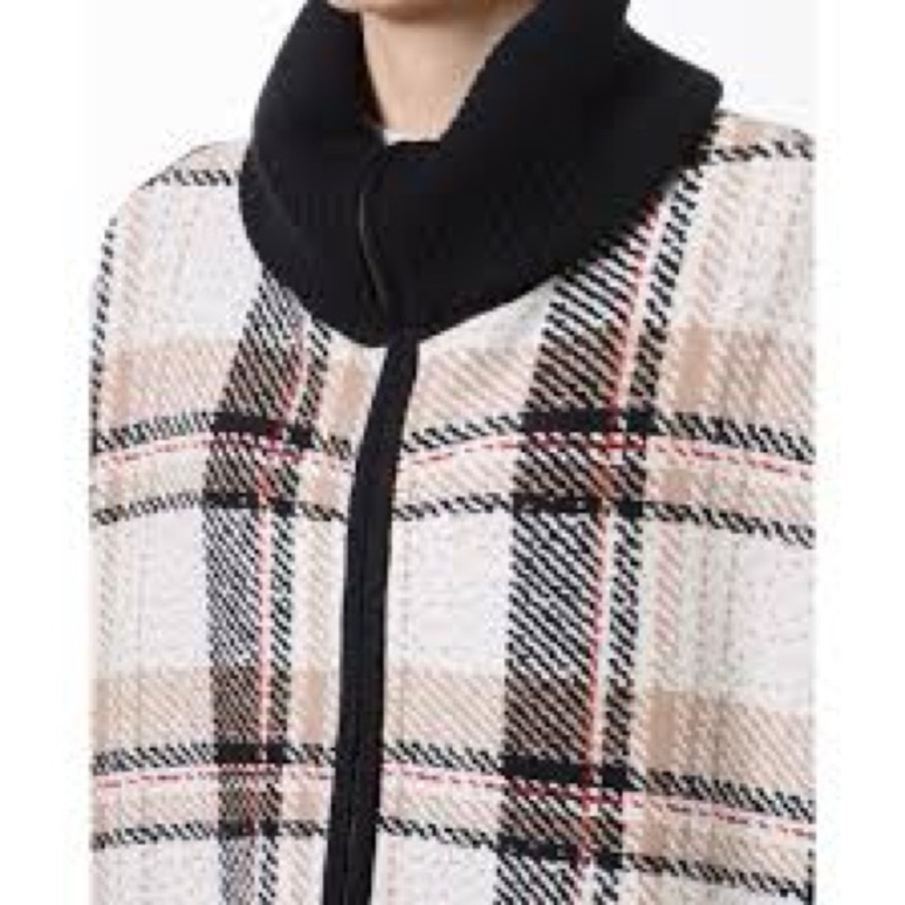 NWOT Tahari Plaid Full Zip Poncho Cape Knit Sweater, Size S/M - Picture 4 of 10